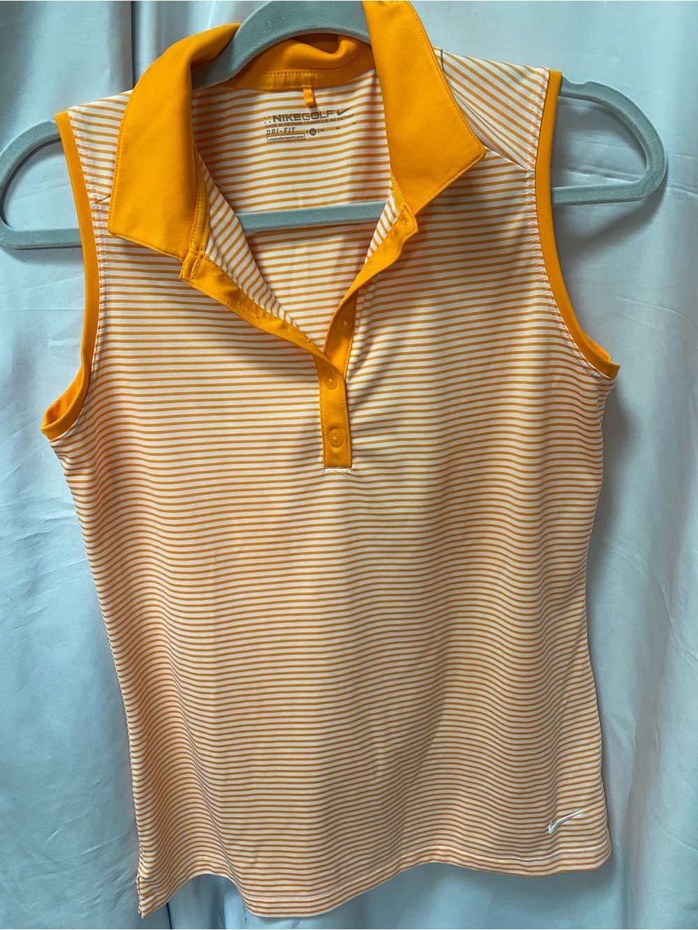 Nike Women’s Sleeveless Striped Polo in Bright Orange and White Dri Fit